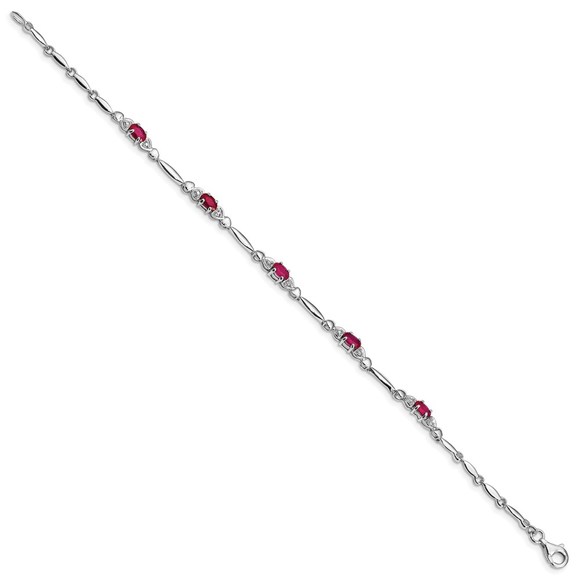 925 Sterling Silver Composite Ruby July Birthstone & Diamond Bracelet, 7" Length - Picture 2 of 5